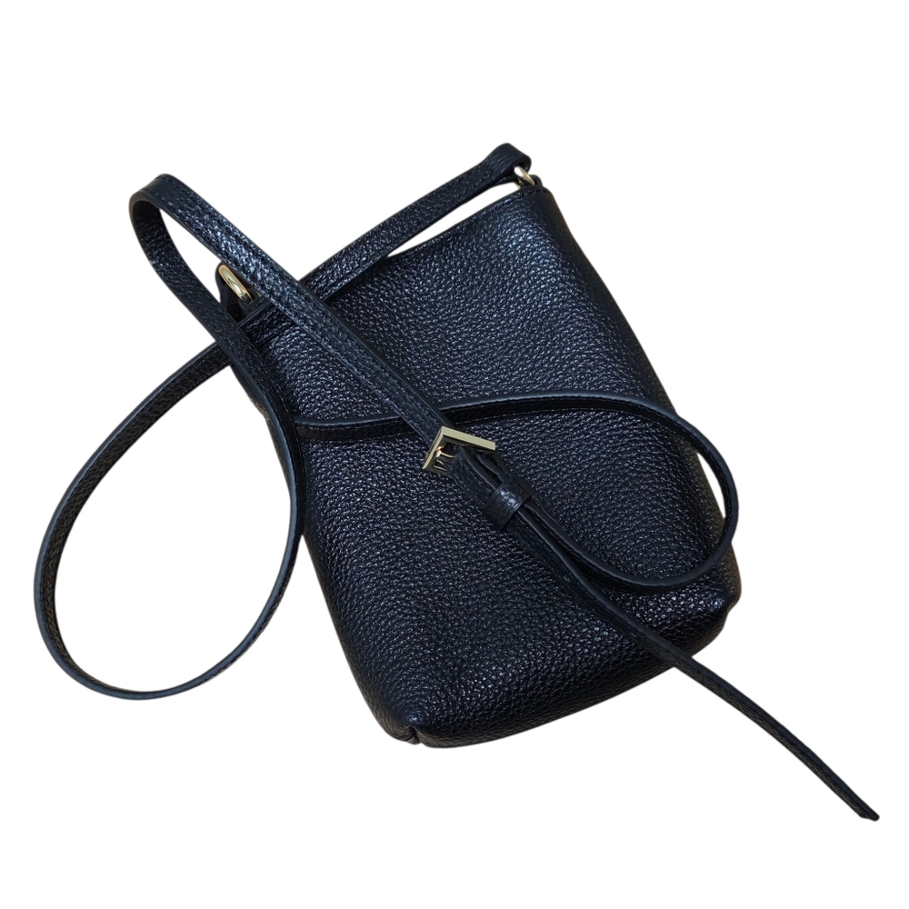 Quince Black Pebbled Leather Mini Crossbody with Gold Hardware